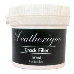 Leatherique Crack Filler, use in conjunction with Leatherique Custom made Dyes.  If your leather has dried out to the point of cracking. Follow the first two steps of Leatherique Rejuvenator and Leatherique Prestine Clean.  Add a little of your custom made dye to the Leatherique Crack Filler and place in the cracks, let it dry, sand it back, prepare leather with Leatherique Prepping Agent and then lay thin coats of Leatherique Custom Dye.